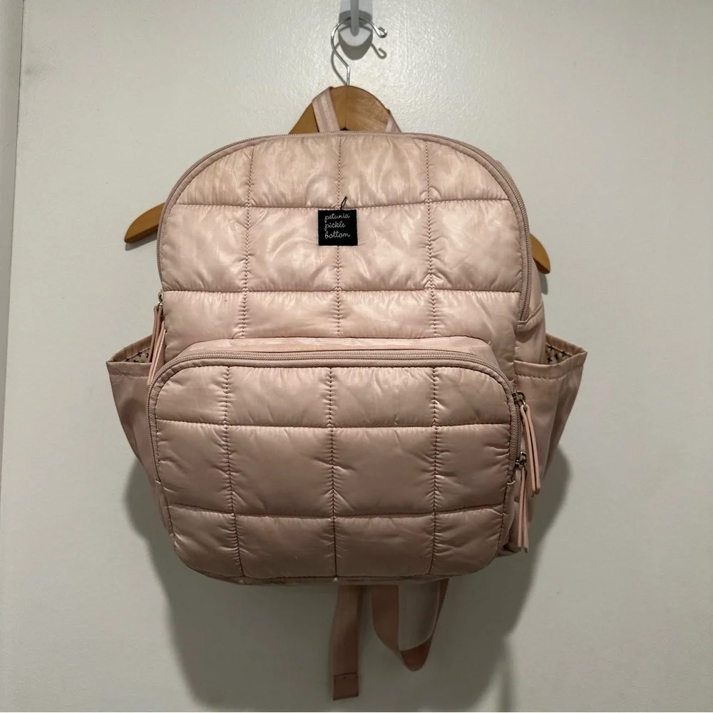 Petunia Pickle Botton‎ Diaper Bag Backpack Blush Pink Quilted Satin Fabric